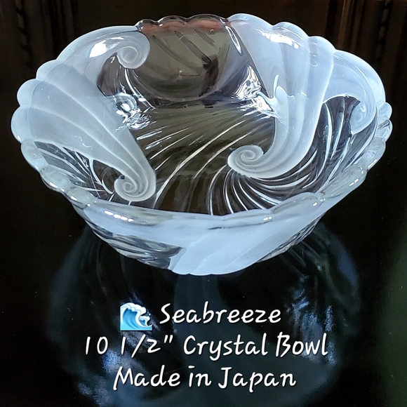 🌊 10 1/2" Large Crystal Ocean Waves 🌊 Bowl by Crystal Clear Studios Japan - Picture 1 of 15